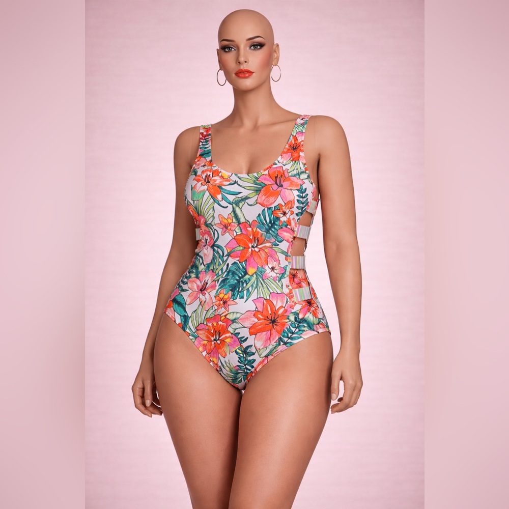 Decree Floral One-Piece Swimsuit | Side Cutout Straps | NWT | Size XL